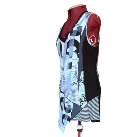 MARIE CLAIRE - Abstract Black and White Sleeveless Dress - XL - Picture 6 of 12